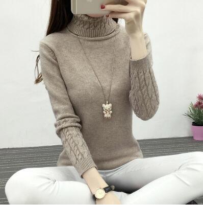 Fine knit sweater for women with high collar and cable knit pattern Lune London