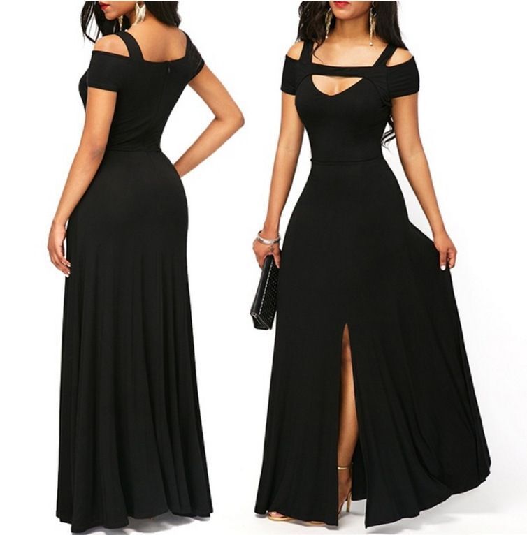 Robe maxi femme avec design dénudé des épaules et fente élégante Chic & Stil