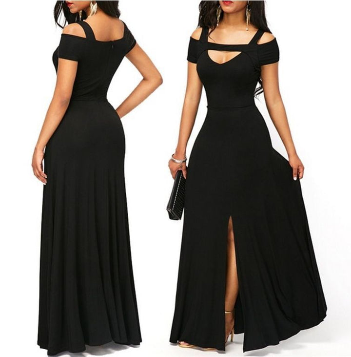 Robe maxi femme avec design dénudé des épaules et fente élégante Chic & Stil