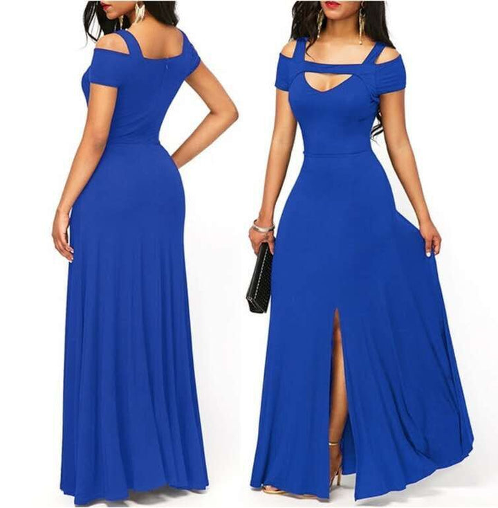 Robe maxi femme avec design dénudé des épaules et fente élégante Chic & Stil