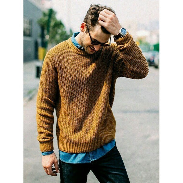 Lune London | Men's chunky knit crew neck sweater with casual fit