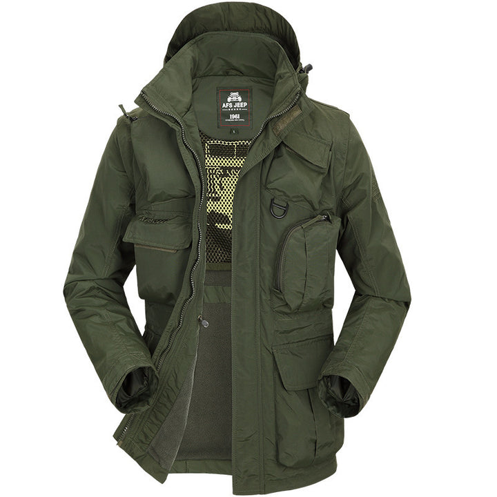 Multifunctional outdoor jacket for men with removable inner lining Lune London