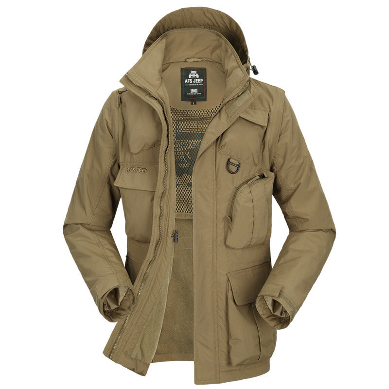 Multifunctional outdoor jacket for men with removable inner lining Lune London