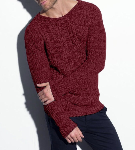 Chunky knit sweater for men with textured cable design and casual round neck Lune London