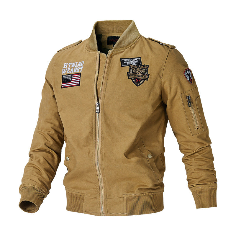Men's bomber jacket with practical pockets and embroidered appliqués Moon London