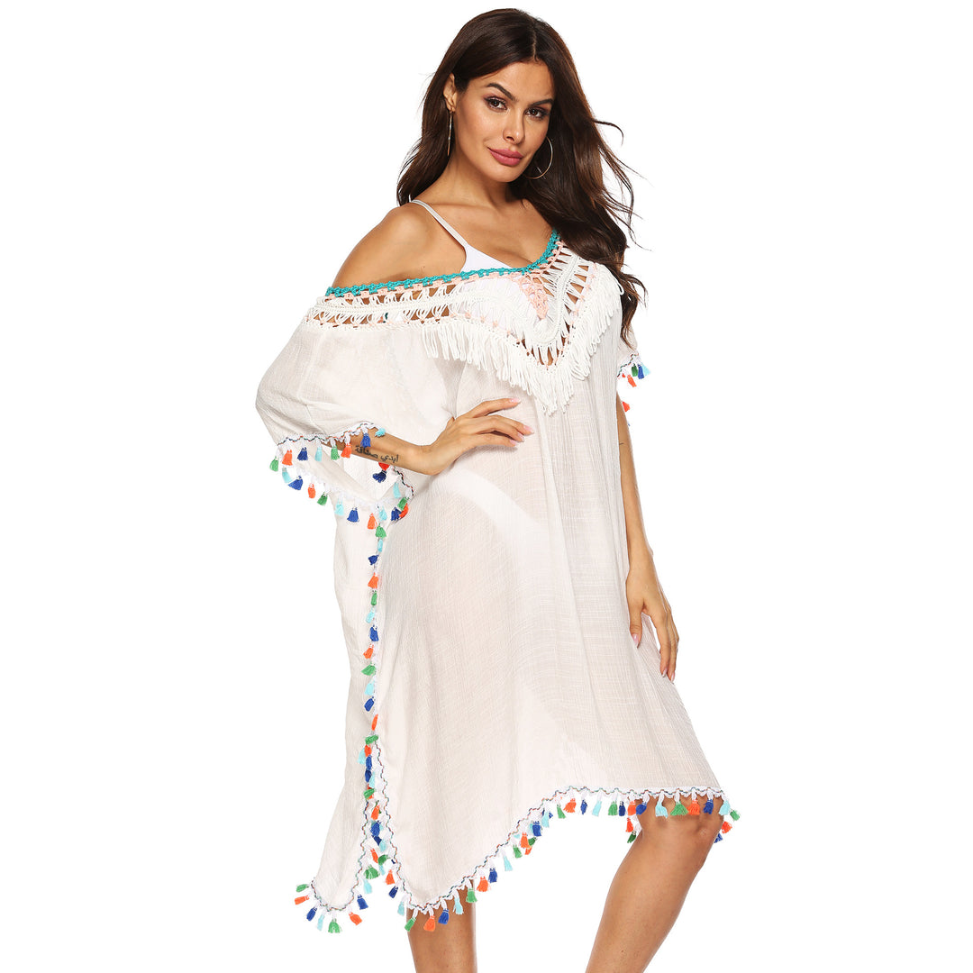 Women's elegant fringed edge beach cover-up tunic Lune London