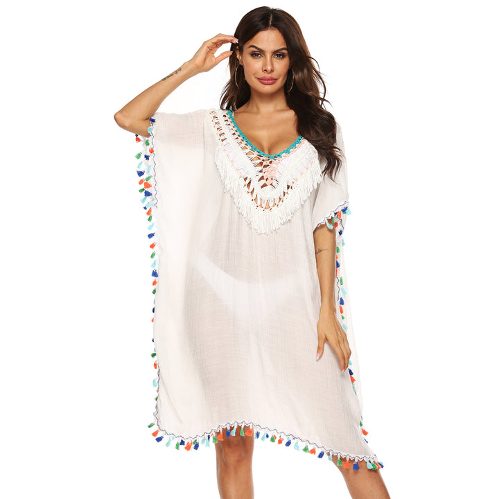 Women's elegant fringed edge beach cover-up tunic Lune London