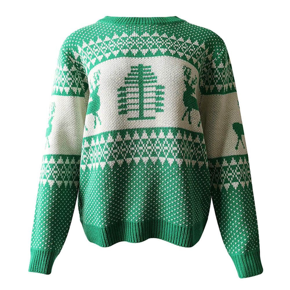 Christmas knitted sweater for women with festive reindeer design and geometric pattern Lune London
