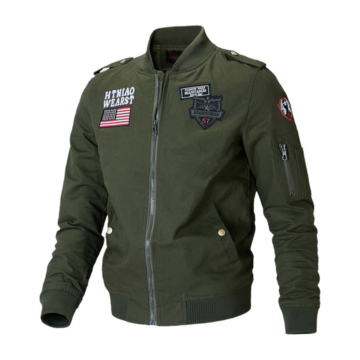 Men's bomber jacket with practical pockets and embroidered appliqués Moon London