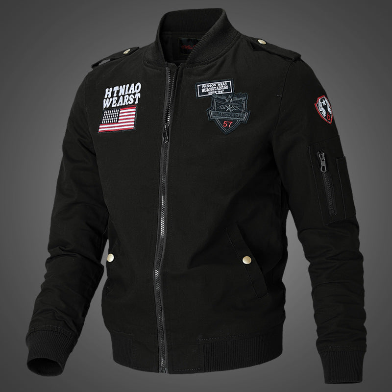 Men's bomber jacket with practical pockets and embroidered appliqués Moon London