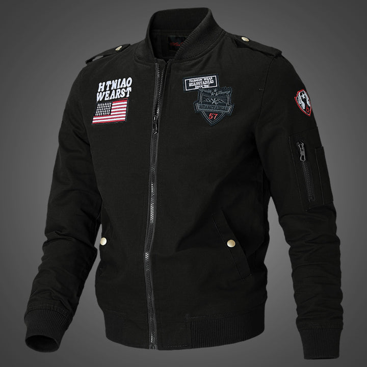Men's bomber jacket with practical pockets and embroidered appliqués Moon London