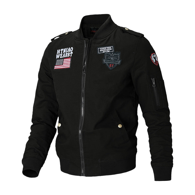Men's bomber jacket with practical pockets and embroidered appliqués Moon London
