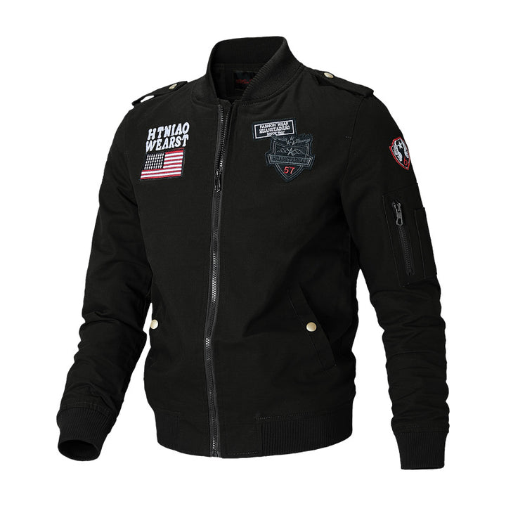 Men's bomber jacket with practical pockets and embroidered appliqués Moon London