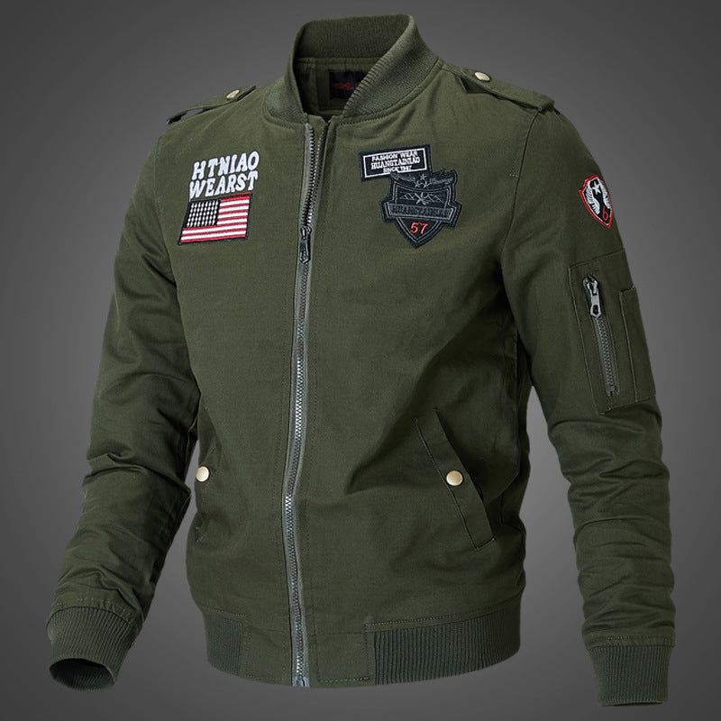 Lune London men's military pilot jacket with embroidered patches