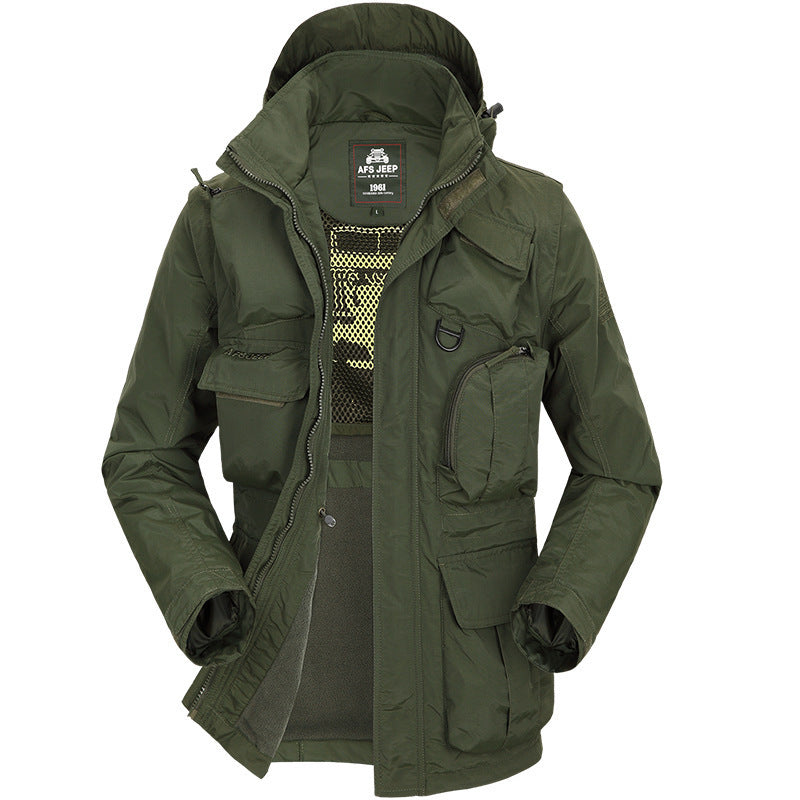 Multifunctional outdoor jacket for men with removable inner lining Lune London