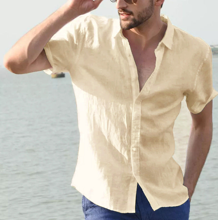 Short sleeve linen shirt for men with modern collar and airy structure Lune London