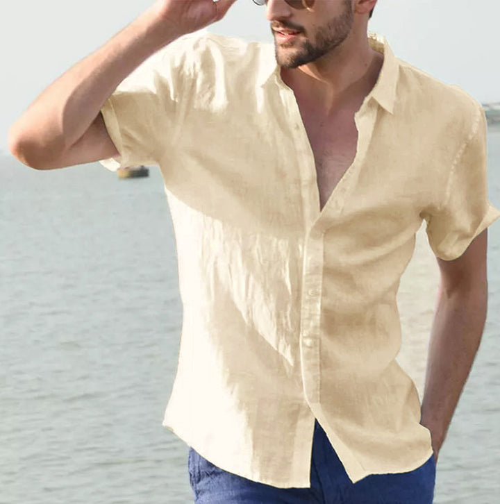Short sleeve linen shirt for men with modern collar and airy structure Lune London