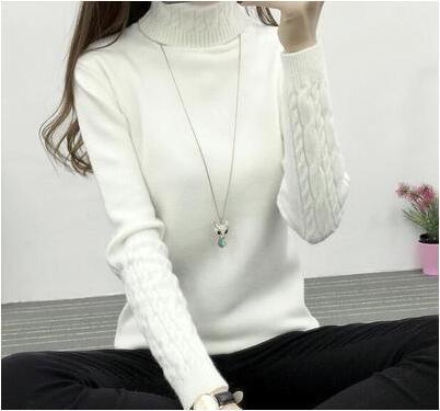 Fine knit sweater for women with high collar and cable knit pattern Lune London