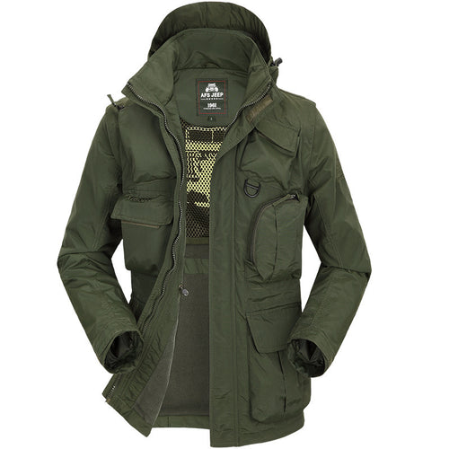 Multifunctional outdoor jacket for men with removable inner lining Lune London