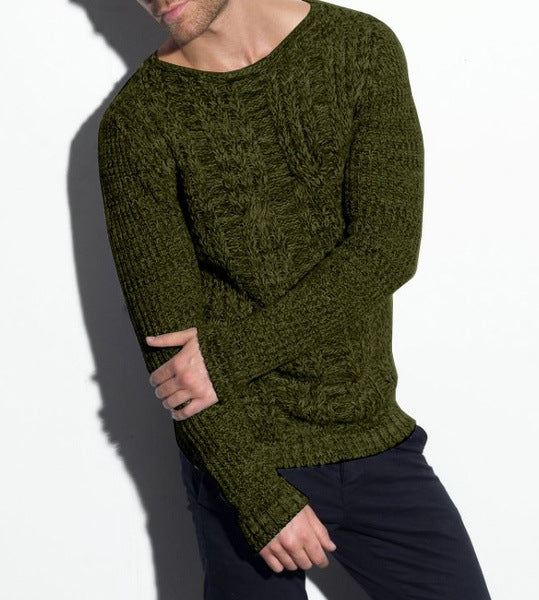 Chunky knit sweater for men with textured cable design and casual round neck Lune London