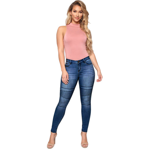 Slim-fit jeans for women with textured waistband and contrasting seams Lune London