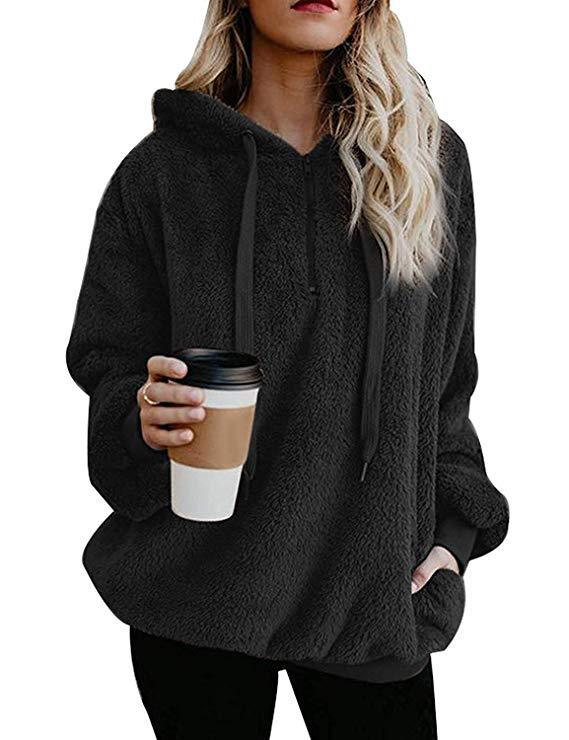 Ladies Comfortable Hoodie in Teddy Fleece Lune London