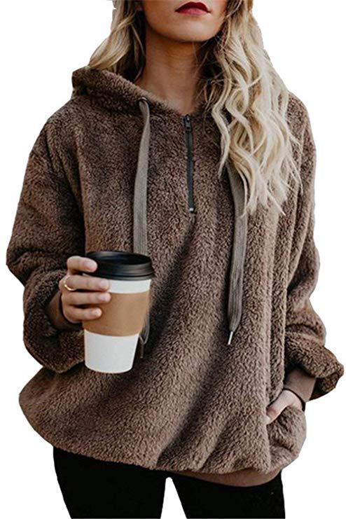 Ladies Comfortable Hoodie in Teddy Fleece Lune London