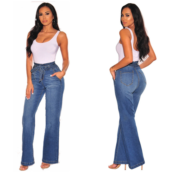 High-waisted women's jeans with trendy tie belt Lune London