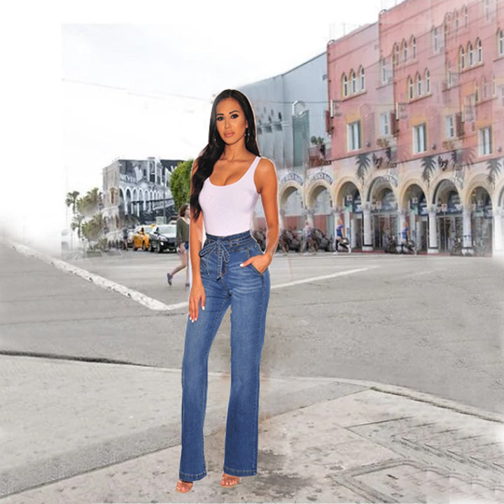 High-waisted women's jeans with trendy tie belt Lune London