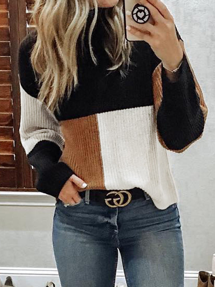 Lune London women’s knit sweater with a modern color block design