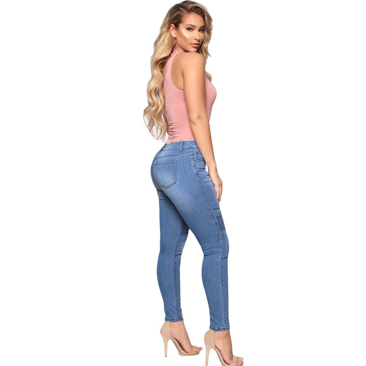 Slim-fit jeans for women with textured waistband and contrasting seams Lune London