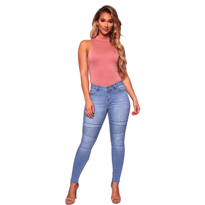 Slim-fit jeans for women with textured waistband and contrasting seams Lune London