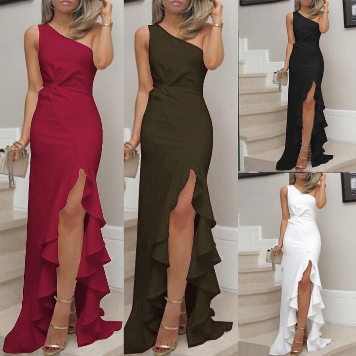 Lune London Women's Asymmetrical Maxi Dress with Ruffles