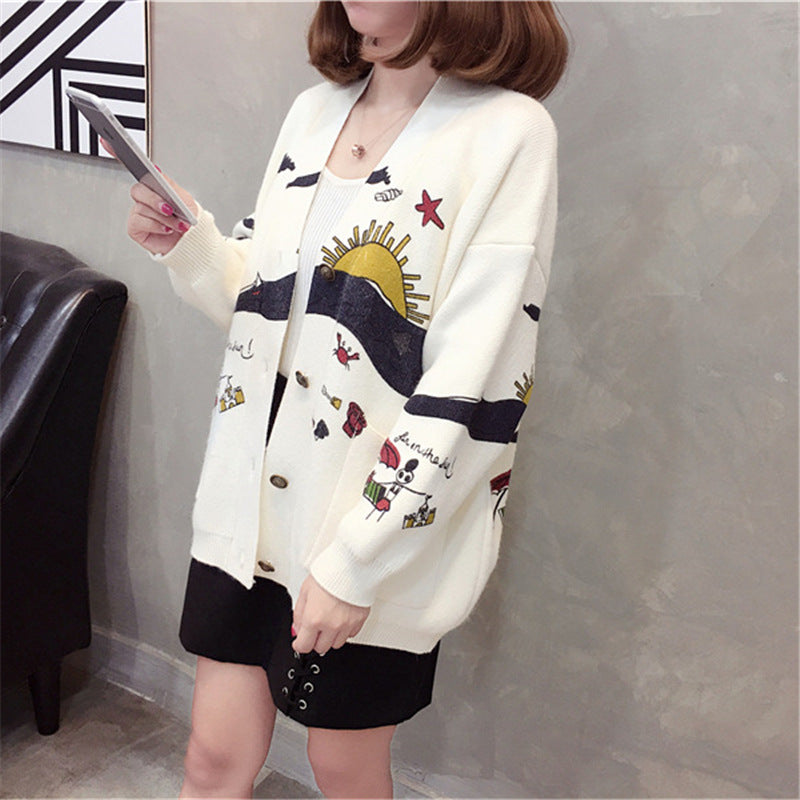Women playful cardigan with colorful appliqués and large pockets Lune London