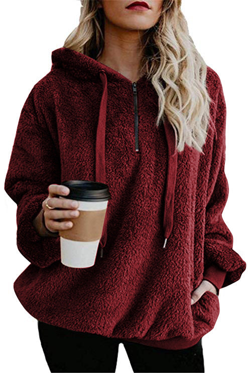 Ladies Comfortable Hoodie in Teddy Fleece Lune London