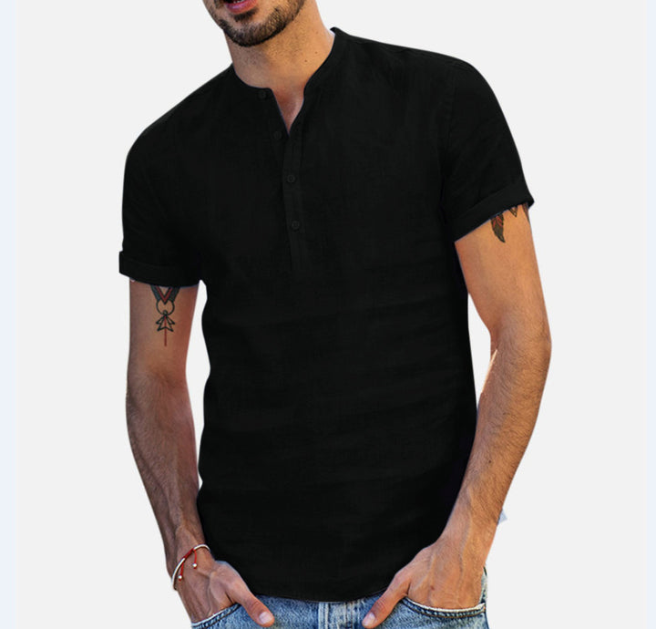 Casual short-sleeve shirt for men with stand-up collar and button placket Lune London