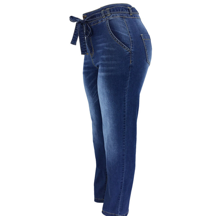 High-waisted women's jeans with trendy tie belt Lune London