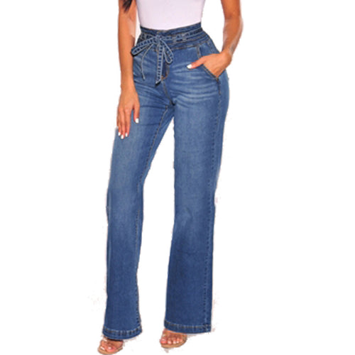 High-waisted women's jeans with trendy tie belt Lune London