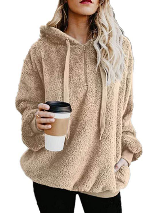 Ladies Comfortable Hoodie in Teddy Fleece Lune London