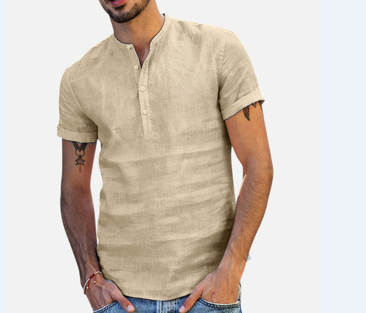 Casual short-sleeve shirt for men with stand-up collar and button placket Lune London