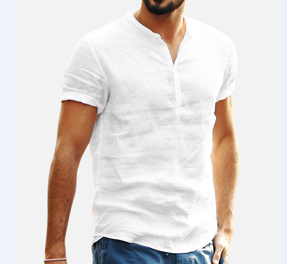 Casual short-sleeve shirt for men with stand-up collar and button placket Lune London
