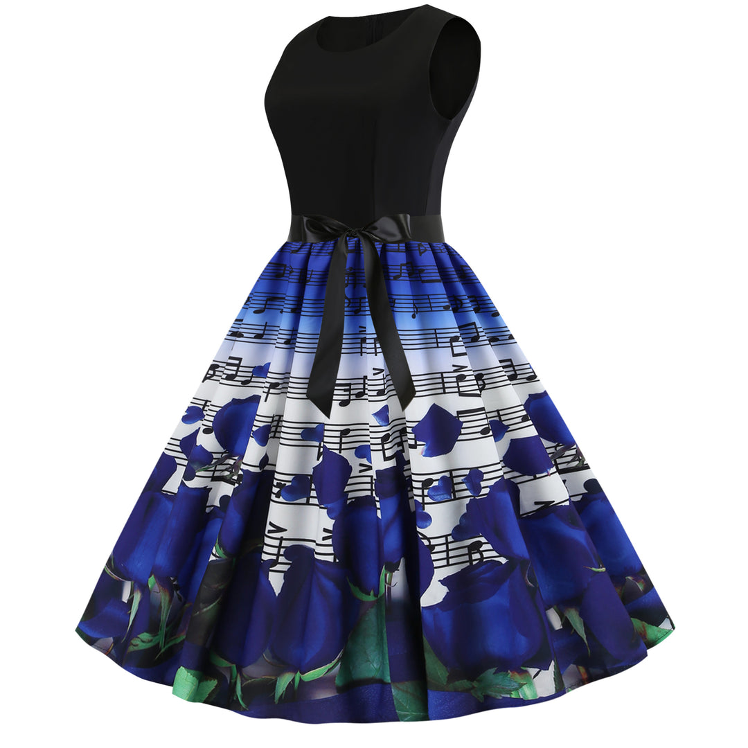 Robe midi femme avec design floral rose et impression de note harmonieuse Chic & Stil
