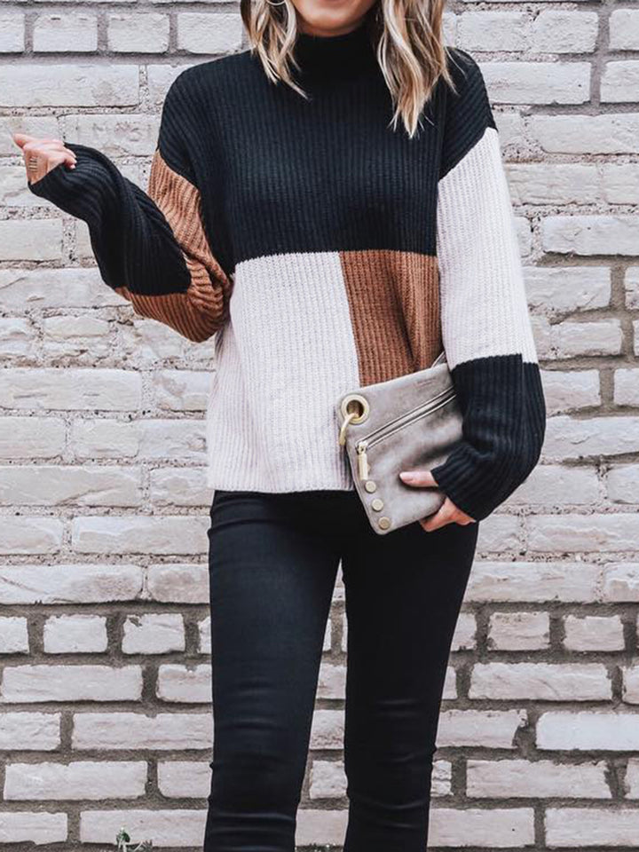 Lune London women’s knit sweater with a modern color block design