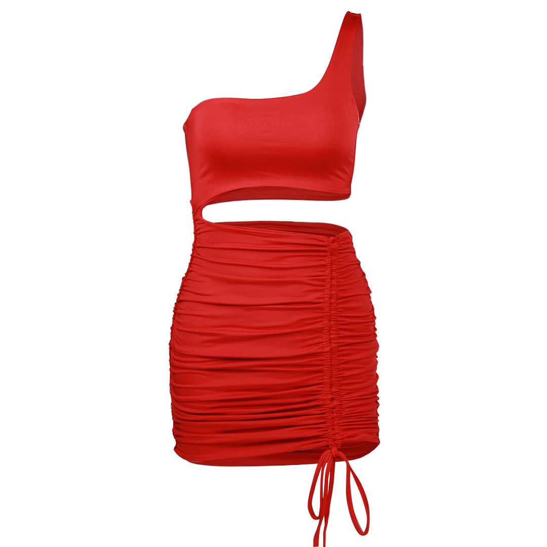Women’s mini dress with asymmetrical cut and sophisticated gathering elements Lune London