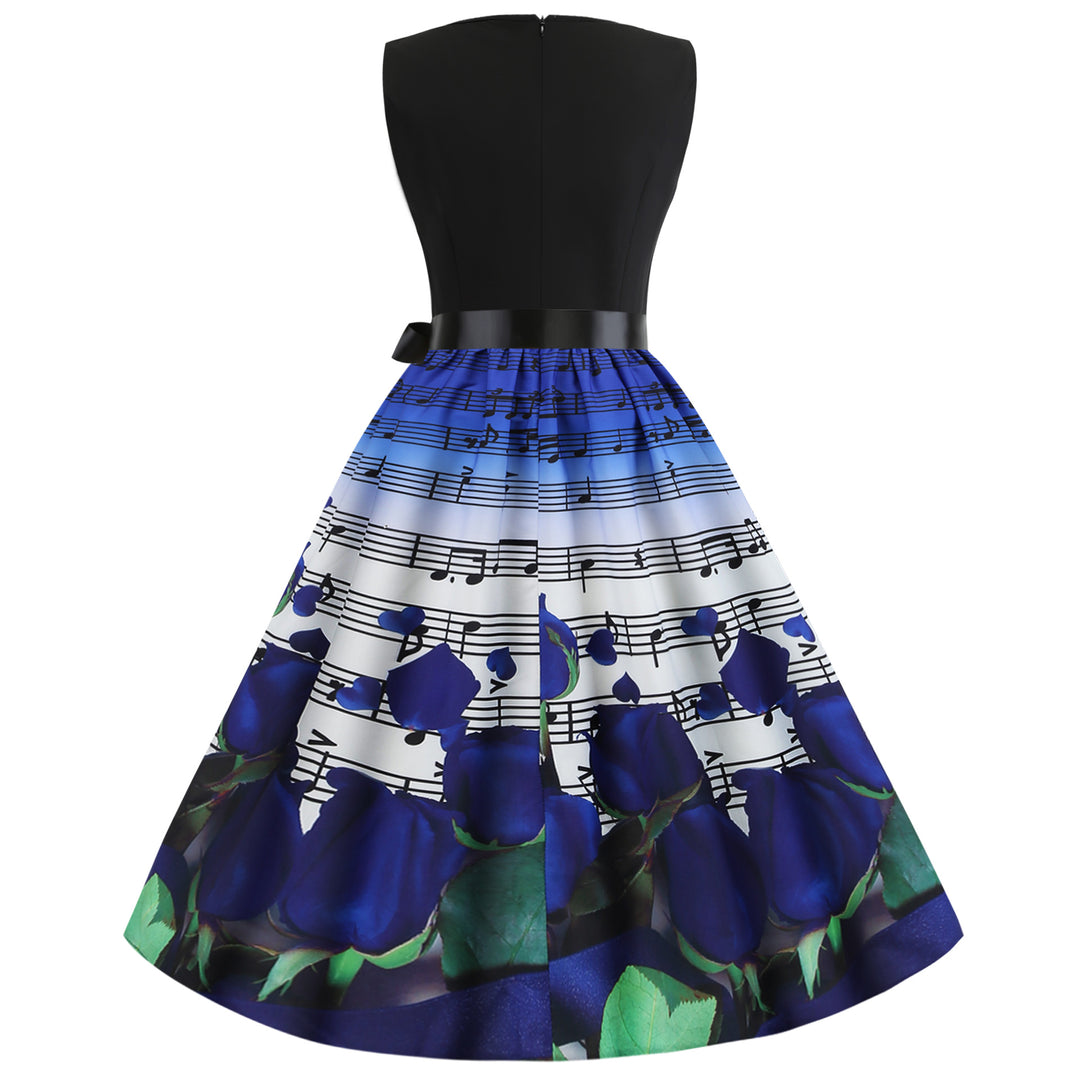 Robe midi femme avec design floral rose et impression de note harmonieuse Chic & Stil