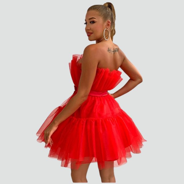Lune London | Strapless Tulle Dress with Layered Skirt