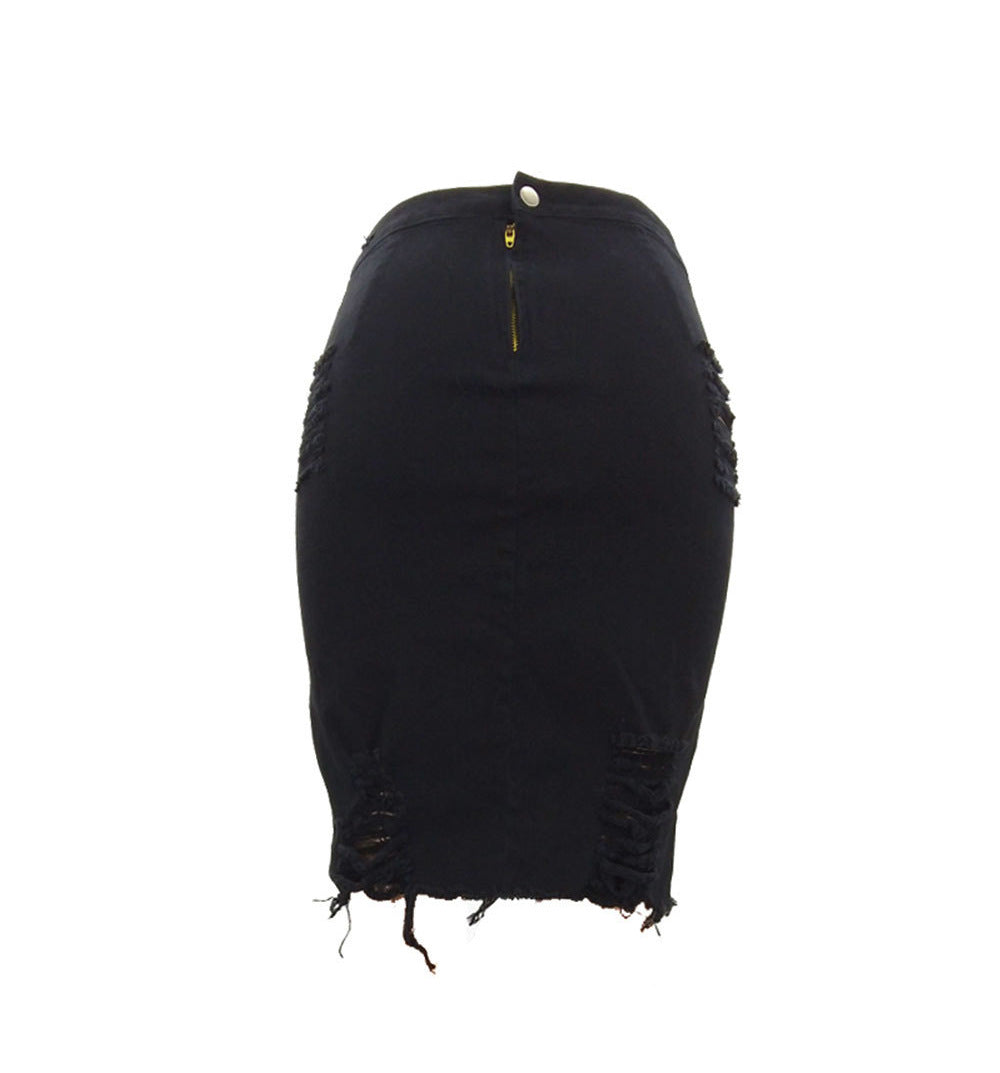 Fitted denim skirt for women with frayed accents Lune London