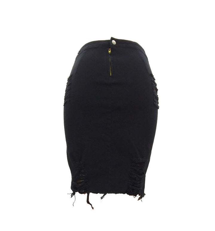 Fitted denim skirt for women with frayed accents Lune London