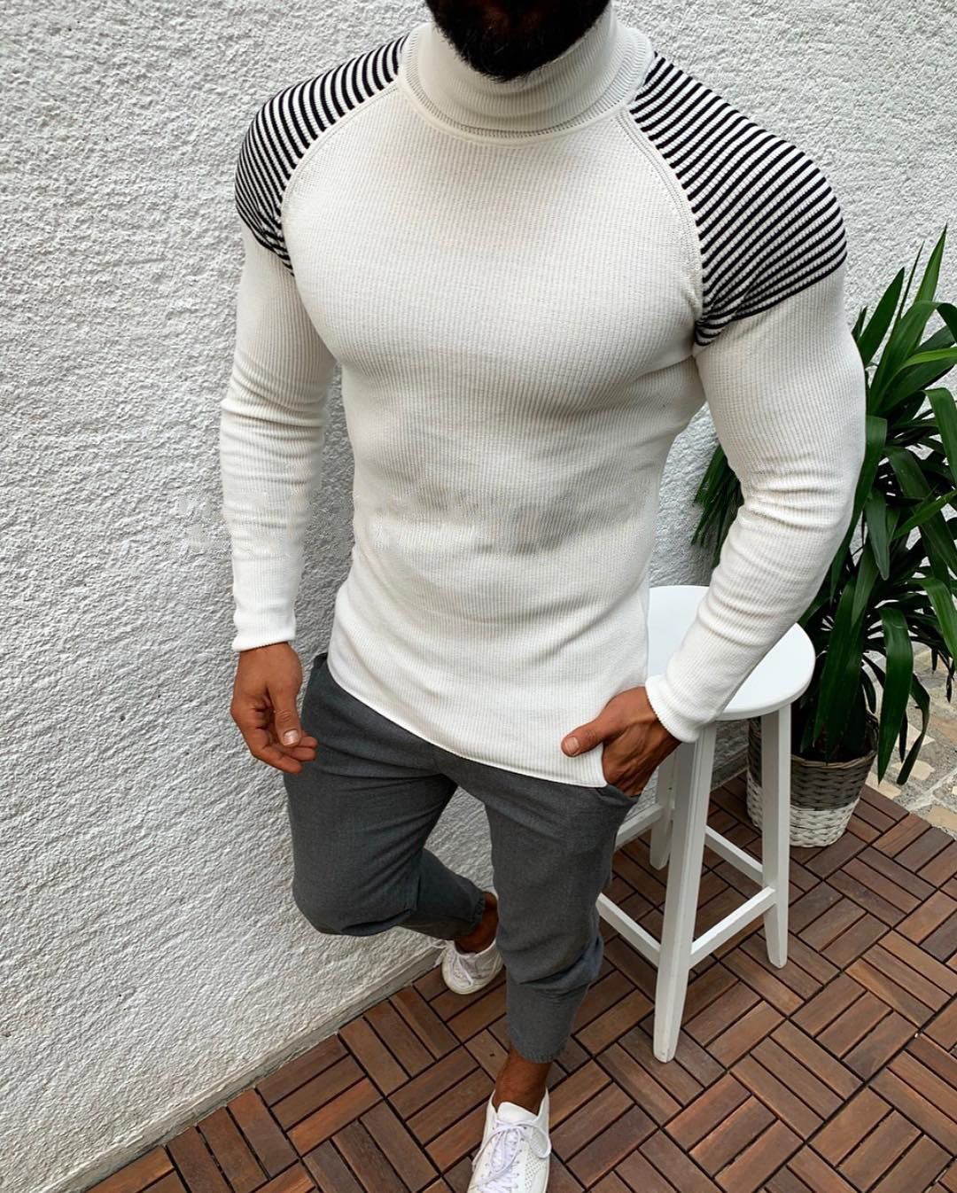 Men's high-quality functional sweater with stylish high collar and chic textured design