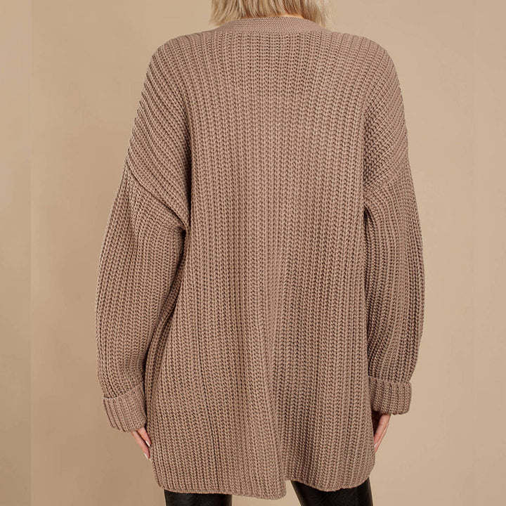 Womens chunky knit jacket with deep V-neck and relaxed fit Lune London